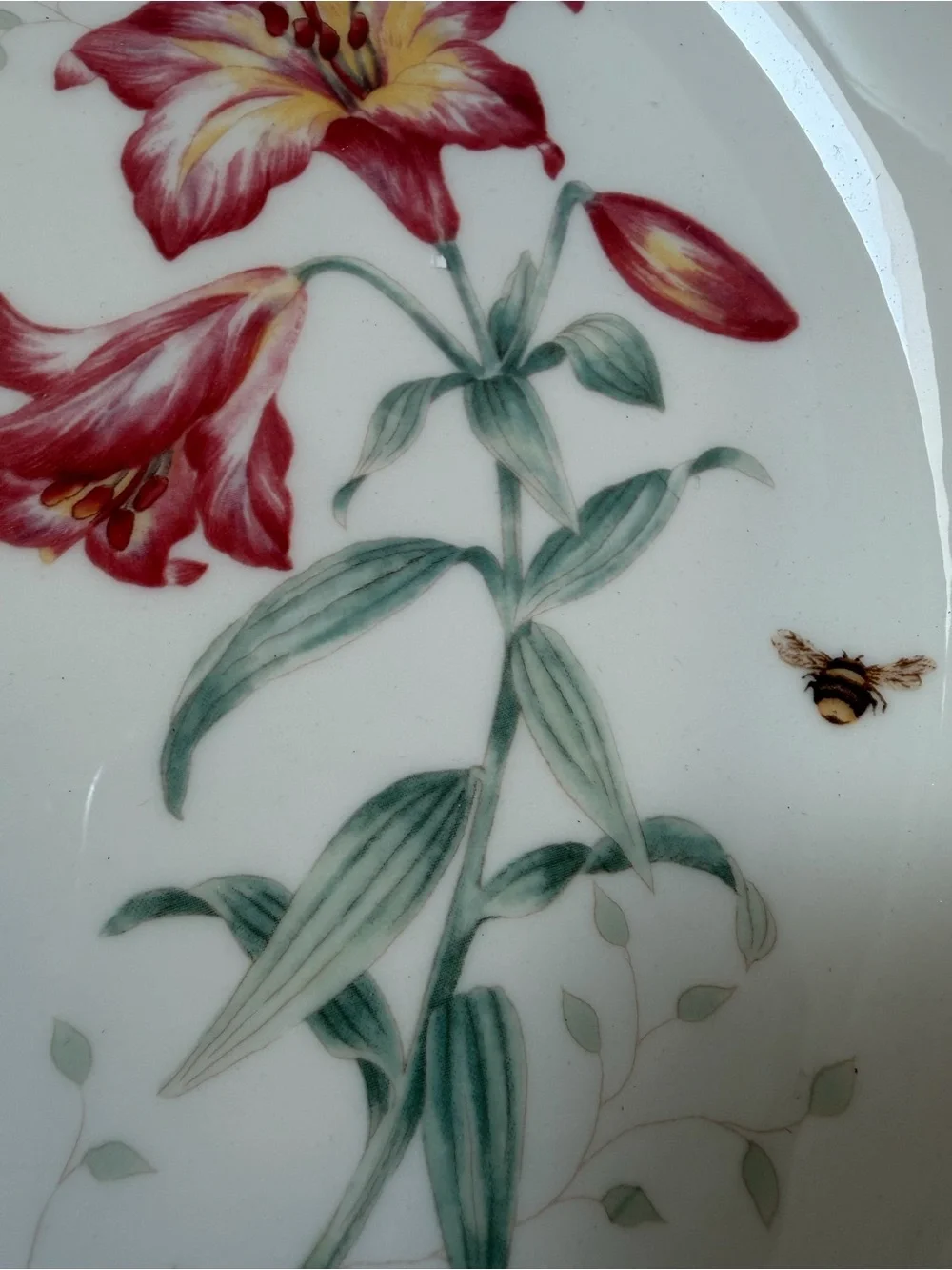 Lenox Floral Butterfly Ceramic Serving Bowl - White with Red & Blue Accents
